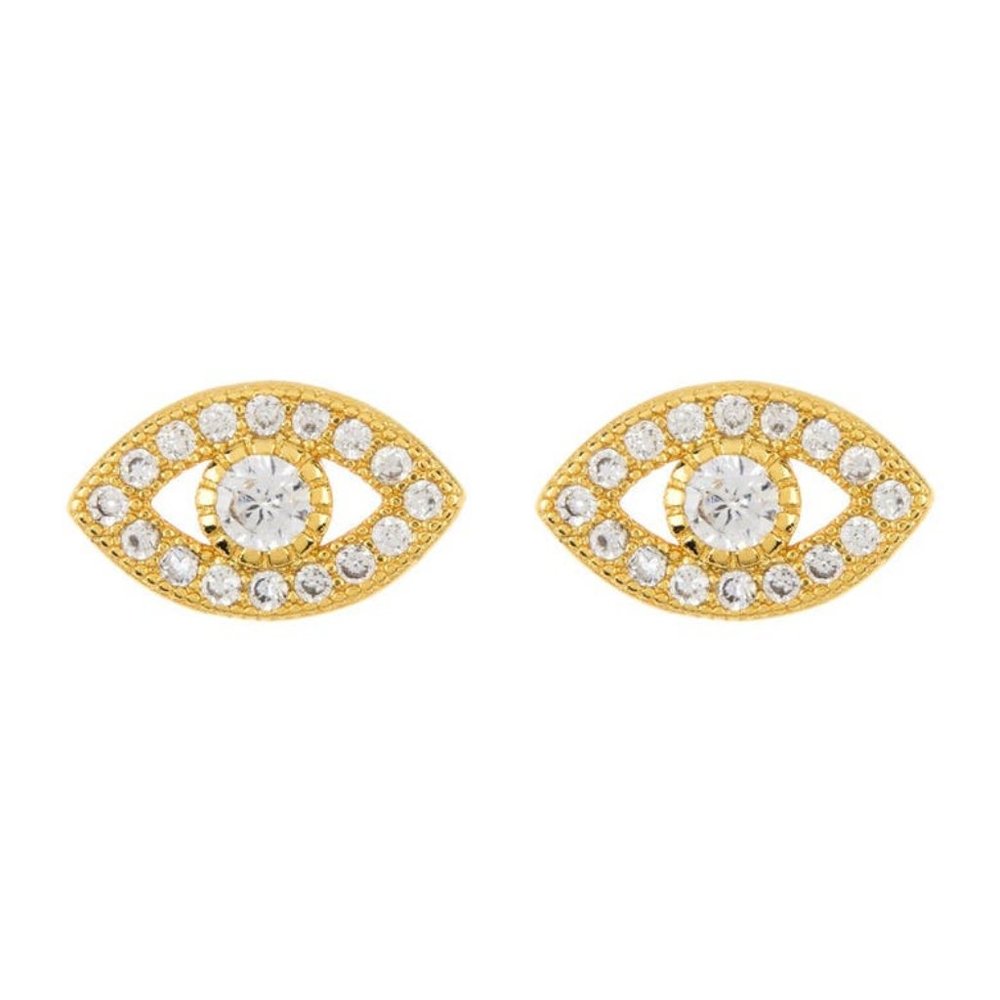 Adornia 14K Gold Plated over Sterling w/Swarovski Evil Eye Stud Earrings